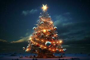 ai genererad bild av jul firande träd i modern och klassisk design i de gata och natur och interiör foto