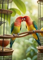 fångande kärlek fåglar. hjärtvärmande foton av öm avian par. ai generativ