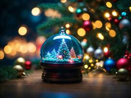dekorerad jul träd med boll, klocka och många Mer. ai generativ foto