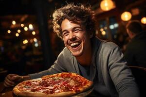 pizza fullkomlighet värld klass ugn bakad glädjer dekoration med toppingsai generativ foto