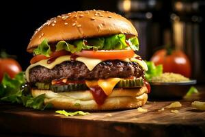 utsökt de känd biff, vegetabiliska burger erfarenhet. ai generativ foto