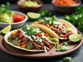 tacos med kött och grönsaker ai genererad foto