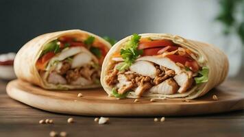 kebab vegetabiliska taco tortilla shawarma med nötkött i pita bröd mat ai genererad bild foto