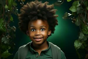 ai genererad studio porträtt av söt liten afrikansk pojke på annorlunda Färg bakgrunder foto