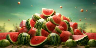skivad vattenmeloner bakgrund. högen av vattenmeloner. generativ ai foto