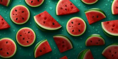 skivad vattenmeloner bakgrund. högen av vattenmeloner. generativ ai foto