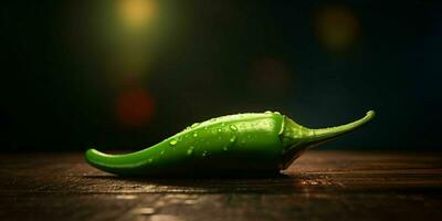 färsk grön kajenn peppar med vatten droppar. generativ ai foto