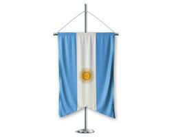 argentina upp vimplar 3d flaggor på Pol stå Stöd piedestal realistisk uppsättning och vit bakgrund. - bild foto