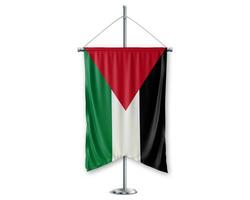 palestina upp vimplar 3d flaggor på Pol stå Stöd piedestal realistisk uppsättning och vit bakgrund. - bild foto