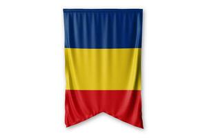 fil rumänien flagga och vit bakgrund. - bild. foto