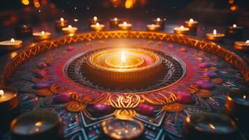 diwali mandala med brand och flamma en design och firande festival tema ai genererad foto