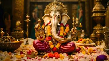 ganesh chaturthi hindu festival av de elefant Gud ai genererad foto