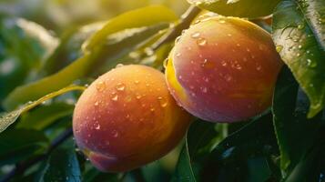 nektarin träd med mogen och saftig frukt ai genererad foto