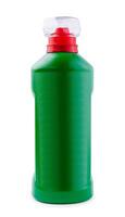 grön flaska med diskning rengöringsmedel på vit bakgrund foto