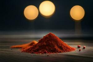röd chili pulver på en trä- tabell. ai-genererad foto