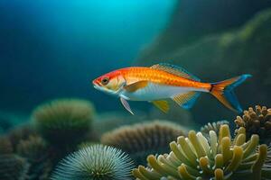 en fisk simning i de hav med ett anemon. ai-genererad foto