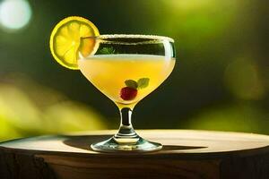 cocktail i en glas med citron- och hallon. ai-genererad foto