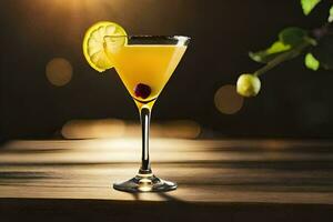 en cocktail med en citron- skiva på topp. ai-genererad foto