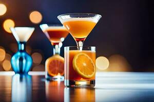 cocktails på en bar disken. ai-genererad foto