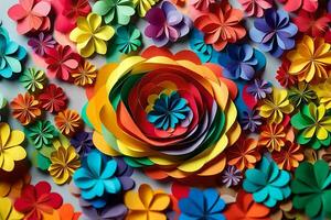 en färgrik blomma arrangemang tillverkad av papper blommor. ai-genererad foto