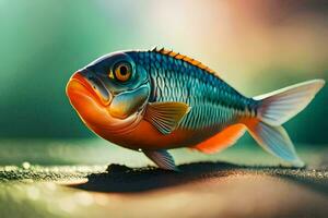 en fisk med ljus orange ögon och en lång svans. ai-genererad foto