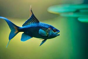 en blå fisk simning i en damm. ai-genererad foto