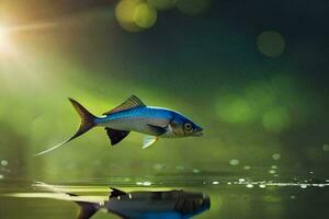 en fisk är flytande i de vatten med solljus lysande på Det. ai-genererad foto