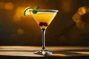 cocktail i en Martini glas med en körsbär på topp. ai-genererad foto