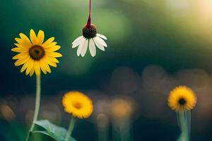 gul och vit blommor i de fält. ai-genererad foto