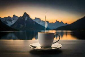 kaffe, de Sol, berg, sjö, hd tapet. ai-genererad foto