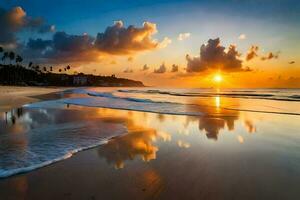 solnedgång på de strand, sri lanka. ai-genererad foto