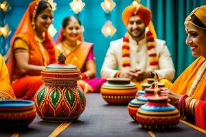 indisk bröllop ceremoni med en traditionell indisk bröllop. ai-genererad foto