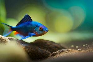 en blå och röd fisk i ett akvarium. ai-genererad foto