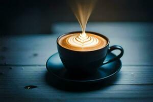 en kopp av kaffe med en latte konst. ai-genererad foto