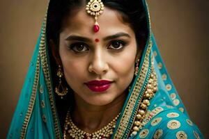 en skön indisk kvinna i traditionell klädsel. ai-genererad foto