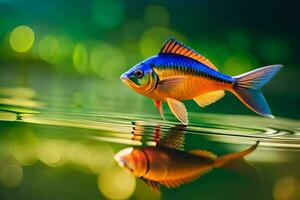 en fisk är reflekterad i de vatten. ai-genererad foto