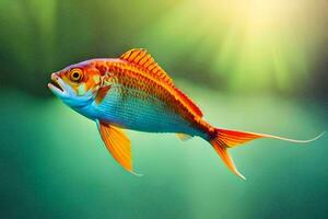 en fisk med ljus orange och gul fenor. ai-genererad foto