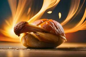 en kyckling är på brand med lågor. ai-genererad foto