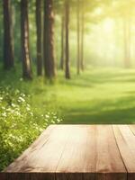 fri premie trä- terrass trä bordsskivor upphöja din utomhus- Plats, generativ ai foto