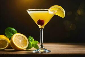 en cocktail med citron- och mynta löv. ai-genererad foto