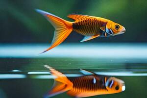 en fisk med orange och svart Ränder är simning i de vatten. ai-genererad foto