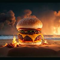 fri de bäst varm kryddad burger fotografi bilder kommer uppfylla din sug, generativ ai foto