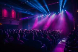 teater lampor dimning som de publik falls in i tyst förväntan foto