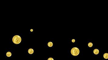 3d tolkning pengar bitcoin valuta mynt flytande animering på svart skärm bakgrund. kryptovaluta BTC eller bitcoin mot dollar guld utbyta oss dollar. blockchain global digital finansiera företag foto