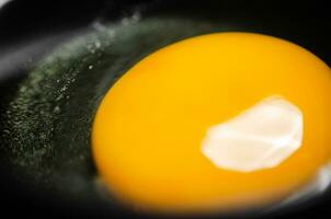 kyckling äggula från ett ägg i kopp. foto