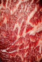 rå biff. makro bakgrund. de textur av de kött. foto