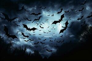 skrämmande natt himmel med flygande fladdermöss. foto