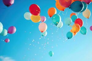 flerfärgad ballonger med helium på en blå himmel foto