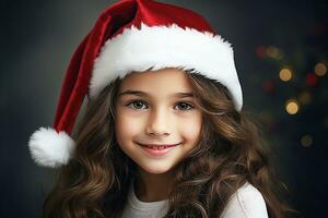 porträtt av chid flicka bär santa hatt foto