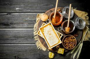 sortiment av annorlunda typer av honung. foto